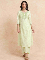 Load image into Gallery viewer, Pista Green Lychee Silk Floral Printed Anarkali Kurti, Pant and Designer Dupatta