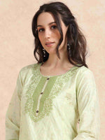 Load image into Gallery viewer, Pista Green Lychee Silk Floral Printed Anarkali Kurti, Pant and Designer Dupatta