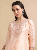 Load image into Gallery viewer, Peach  Lychee Silk Floral Printed Anarkali Kurti, Pant and Designer Dupatta