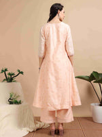 Load image into Gallery viewer, Peach  Lychee Silk Floral Printed Anarkali Kurti, Pant and Designer Dupatta