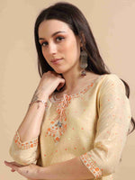 Load image into Gallery viewer, Yellow Tissue Silk Handloom Woven A-Line Kurti, Pant and Dupatta Set