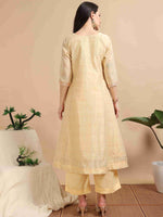 Load image into Gallery viewer, Yellow Tissue Silk Handloom Woven A-Line Kurti, Pant and Dupatta Set