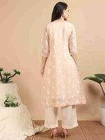 Load image into Gallery viewer, Light Orange Chanderi Handloom woven A-Line Kurti, Pant and Dupatta Set