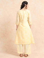 Load image into Gallery viewer, Yellow Chanderi Handloom woven A-Line Kurti, Pant and Dupatta Set
