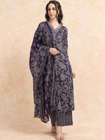 Load image into Gallery viewer, Indigo Fancy Cotton Floral Printed Anarkali Kurti,Pant and Dupatta Set
