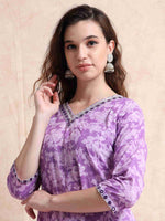 Load image into Gallery viewer, Lavender Fancy Cotton Floral Printed Anarkali Kurti,Pant and Dupatta Set
