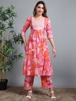 Load image into Gallery viewer, Pink Summer Bloom Cotton Kurti Set