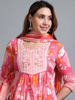 Load image into Gallery viewer, Pink Summer Bloom Cotton Kurti Set
