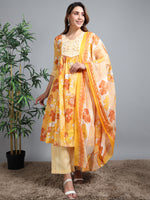 Load image into Gallery viewer, Yellow Summer Bloom Cotton Kurti Set