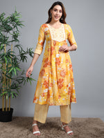 Load image into Gallery viewer, Yellow Summer Bloom Cotton Kurti Set