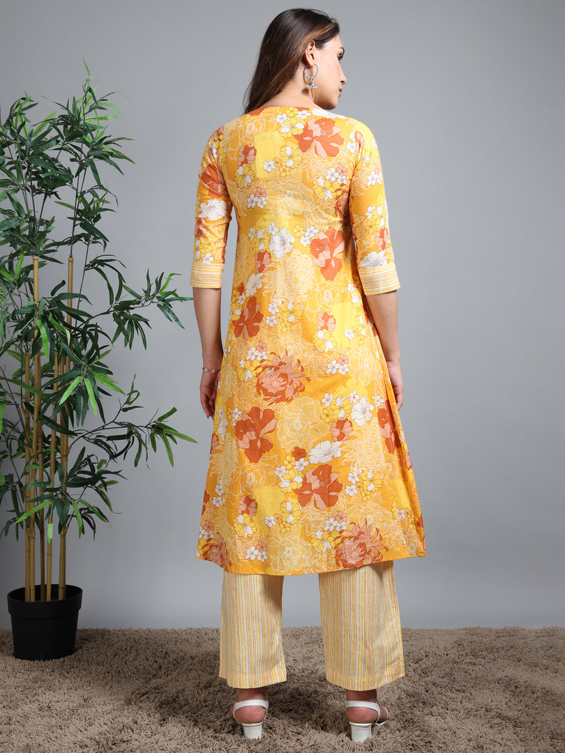Yellow Summer Bloom Cotton Kurti Set