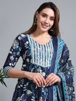 Load image into Gallery viewer, Navy BlueSummer Bloom Cotton Kurti Set