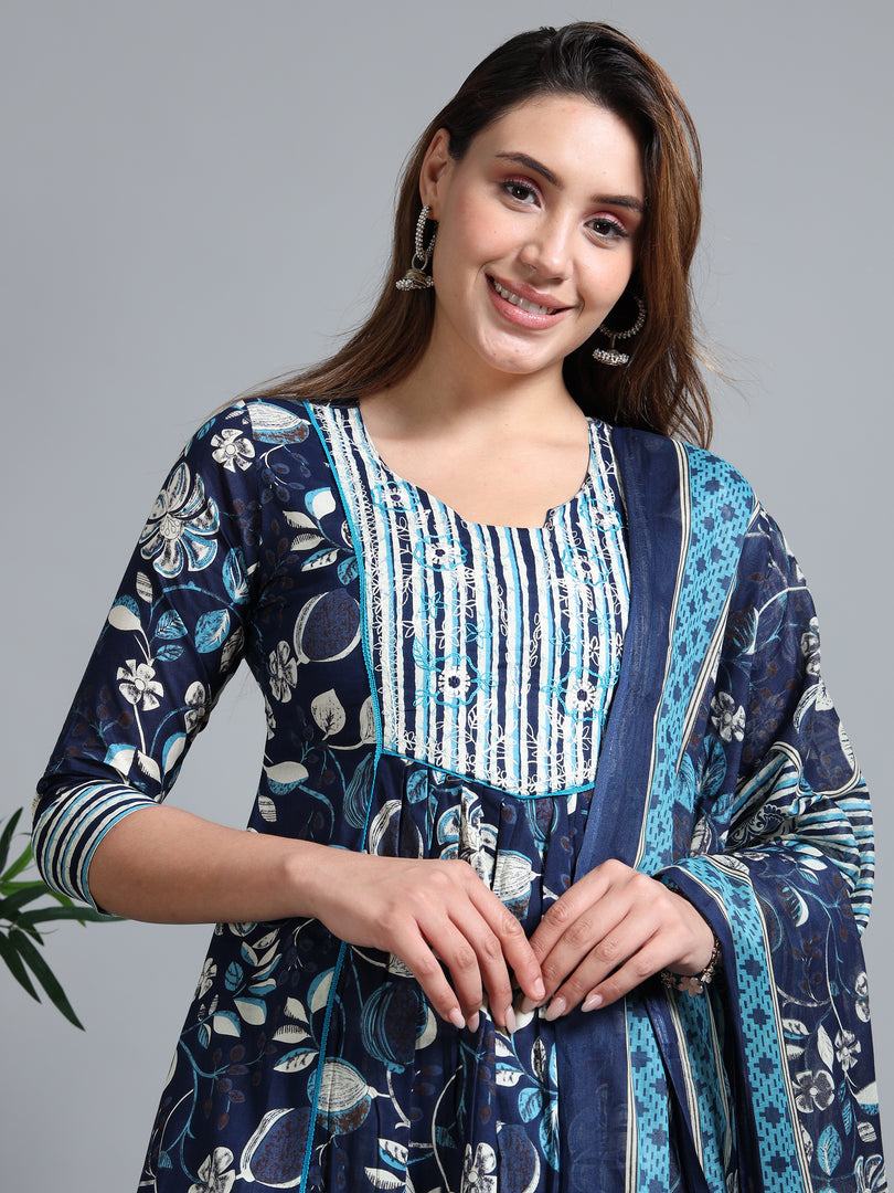 Navy BlueSummer Bloom Cotton Kurti Set