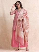 Load image into Gallery viewer, Pink Solid Luxury Banarasi Tissue Anarkali Kurta Set