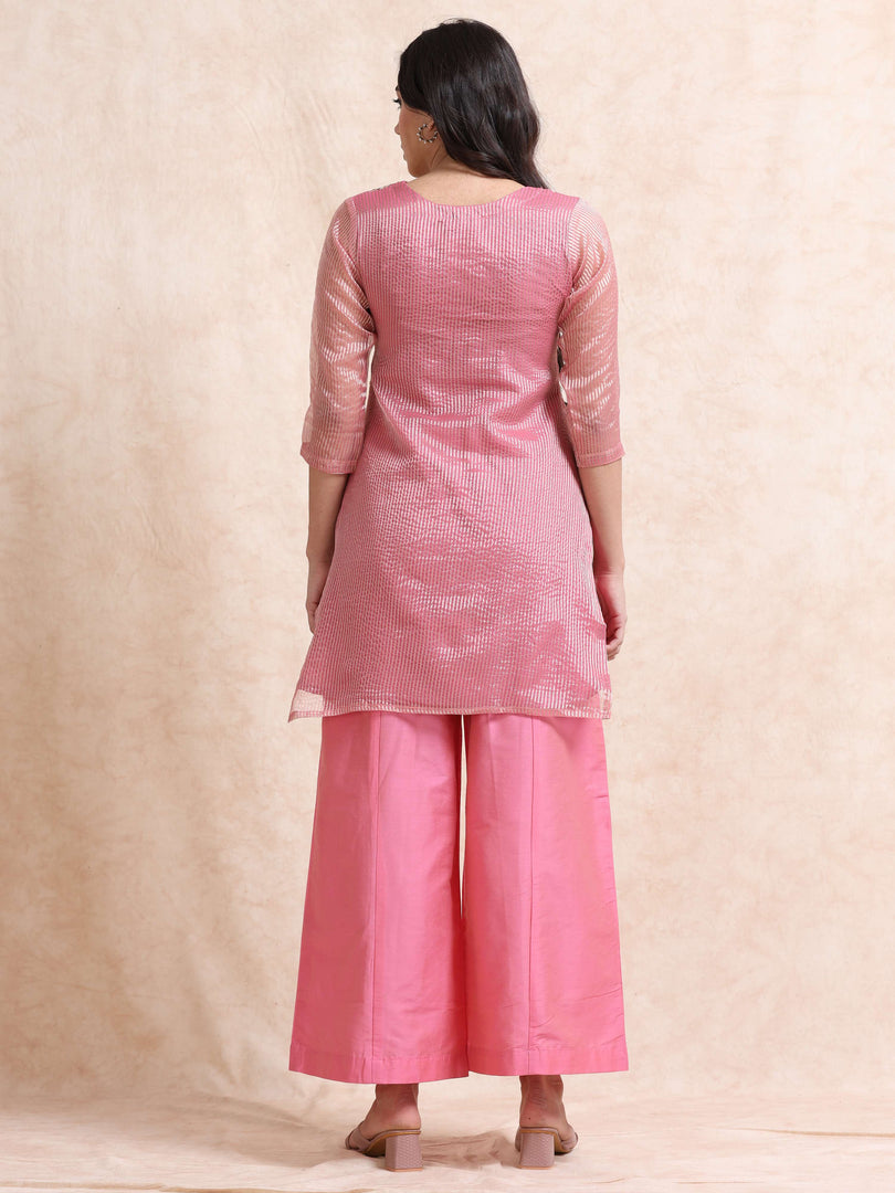 Pink Solid Luxury Banarasi Tissue Anarkali Kurta Set