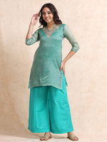 Load image into Gallery viewer, Sea Green Solid Luxury Banarasi Tissue Anarkali Kurta Set