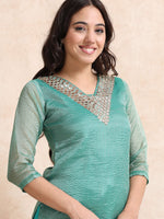Load image into Gallery viewer, Sea Green Solid Luxury Banarasi Tissue Anarkali Kurta Set