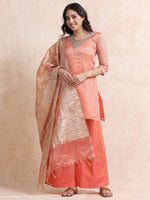Load image into Gallery viewer, Peach Solid Luxury Banarasi Tissue Anarkali Kurta Set
