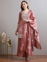 Load image into Gallery viewer, Rosé Glow Hand work Banarasi Silk Straight cut Fancy Suit