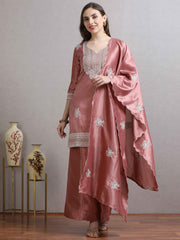 Rosé Glow Hand work Banarasi Silk Straight cut Fancy Suit