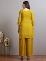 Load image into Gallery viewer, Mustard Mulchanderi Straight Cut Suit Set with Hand Embroidery