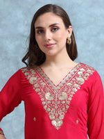 Load image into Gallery viewer, Hot Pink Mulchanderi Straight Cut Suit Set with Hand Embroidery