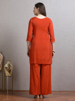 Load image into Gallery viewer, Saffron Mulchanderi Straight Cut Suit Set with Hand Embroidery