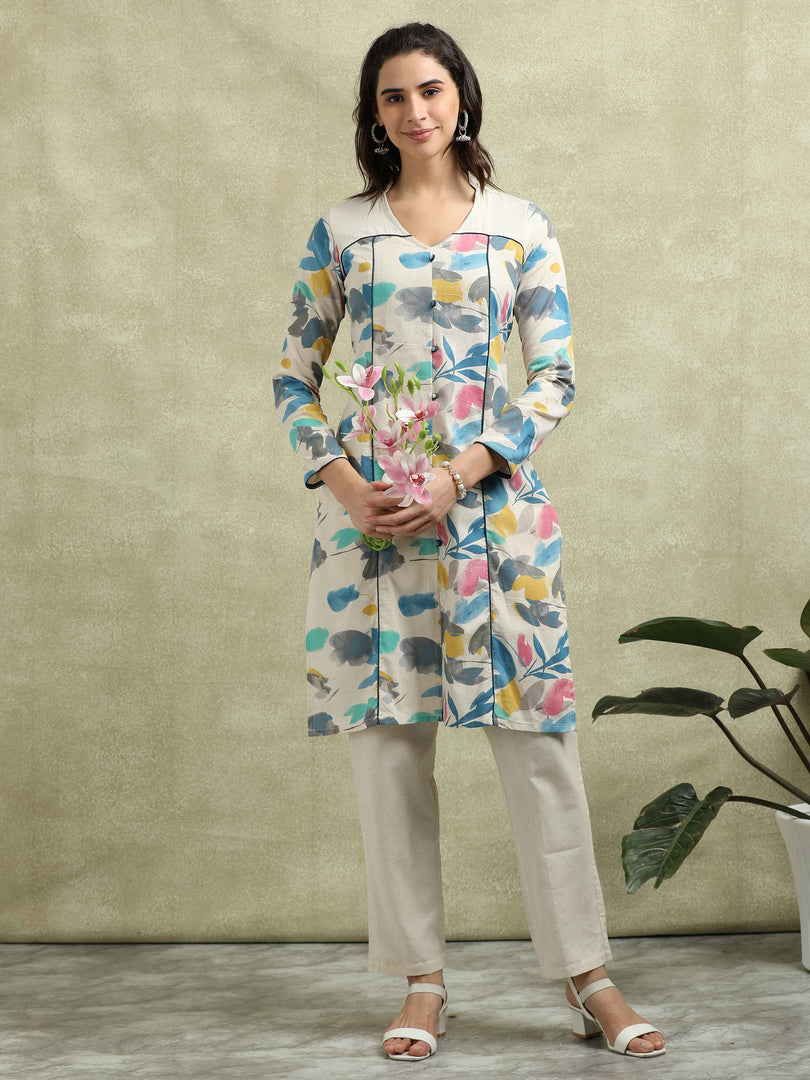 Breathable Cotton Flex Ethnic Co-Ord Set in Pastel Print Oversized