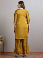 Load image into Gallery viewer, Radiant Mustard Fancy Shimmer Silk Kurti With Plazzo pant