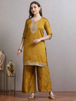 Load image into Gallery viewer, Radiant Mustard Fancy Shimmer Silk Kurti With Plazzo pant