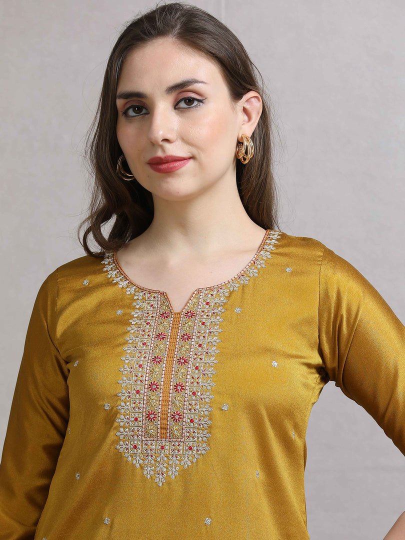 Radiant Mustard Fancy Shimmer Silk Kurti With Plazzo pant