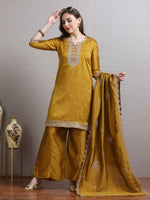 Load image into Gallery viewer, Radiant Mustard Fancy Shimmer Silk Kurti With Plazzo pant