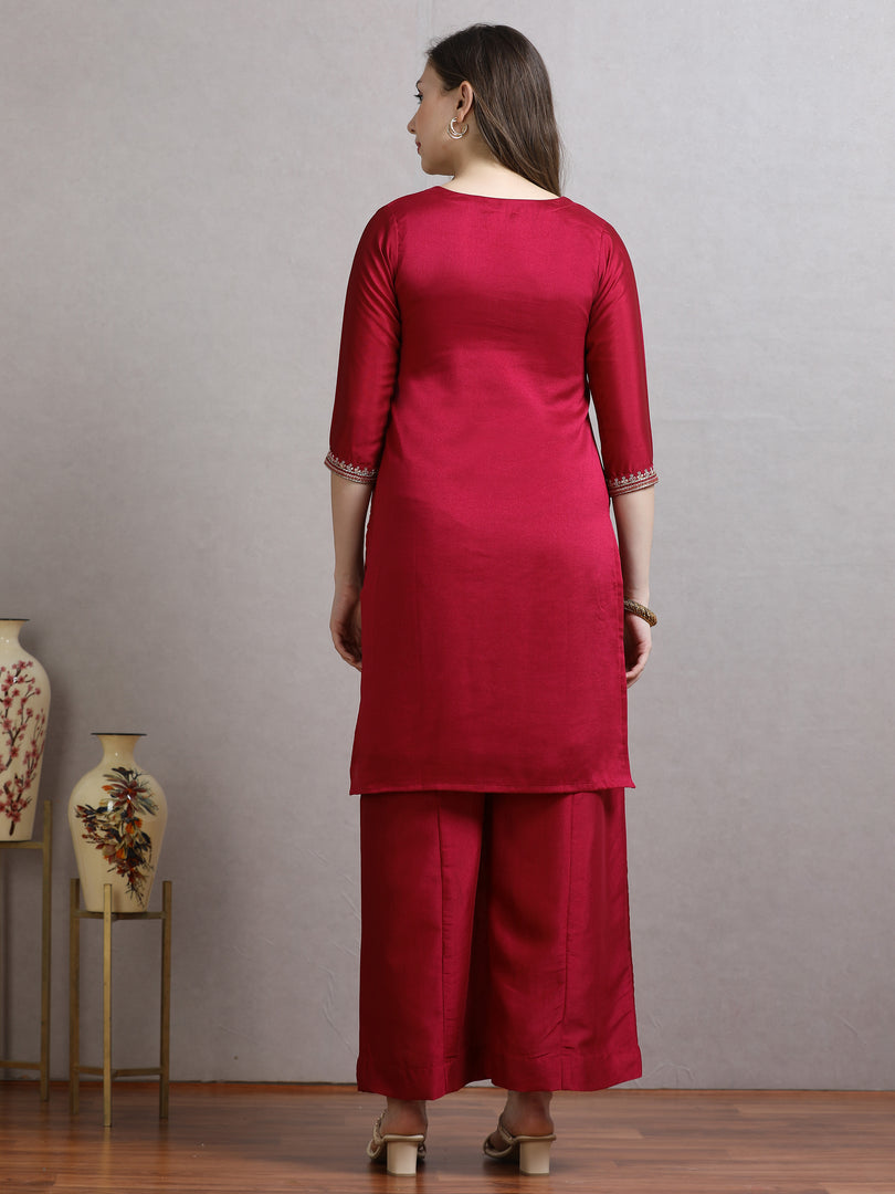 Rani Pink Fancy Shimmer Silk Kurti Set With Plazzo pant