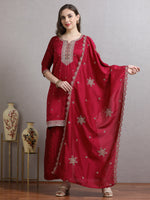 Load image into Gallery viewer, Rani Pink Fancy Shimmer Silk Kurti Set With Plazzo pant