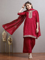 Load image into Gallery viewer, Rani Pink Fancy Shimmer Silk Kurti Set With Plazzo pant