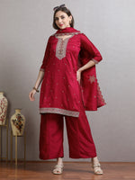 Load image into Gallery viewer, Rani Pink Fancy Shimmer Silk Kurti Set With Plazzo pant