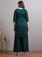 Load image into Gallery viewer, Emerald Green Embroidered Kurta Palazzo Set with Dupatta