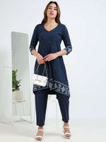 Load image into Gallery viewer, Navy Blue Cotton Printed Handloom Co-ord Set