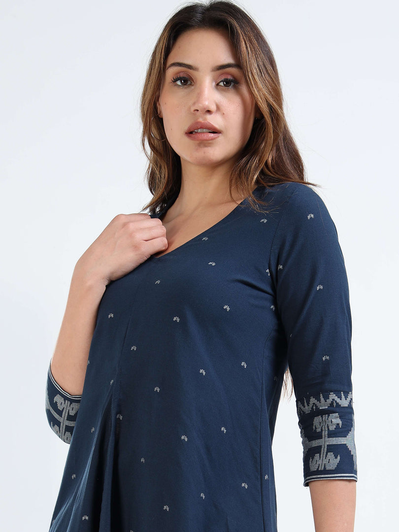 Navy Blue Cotton Printed Handloom Co-ord Set