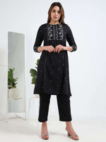 Load image into Gallery viewer, Black Cotton Printed Handloom Co-ord Set