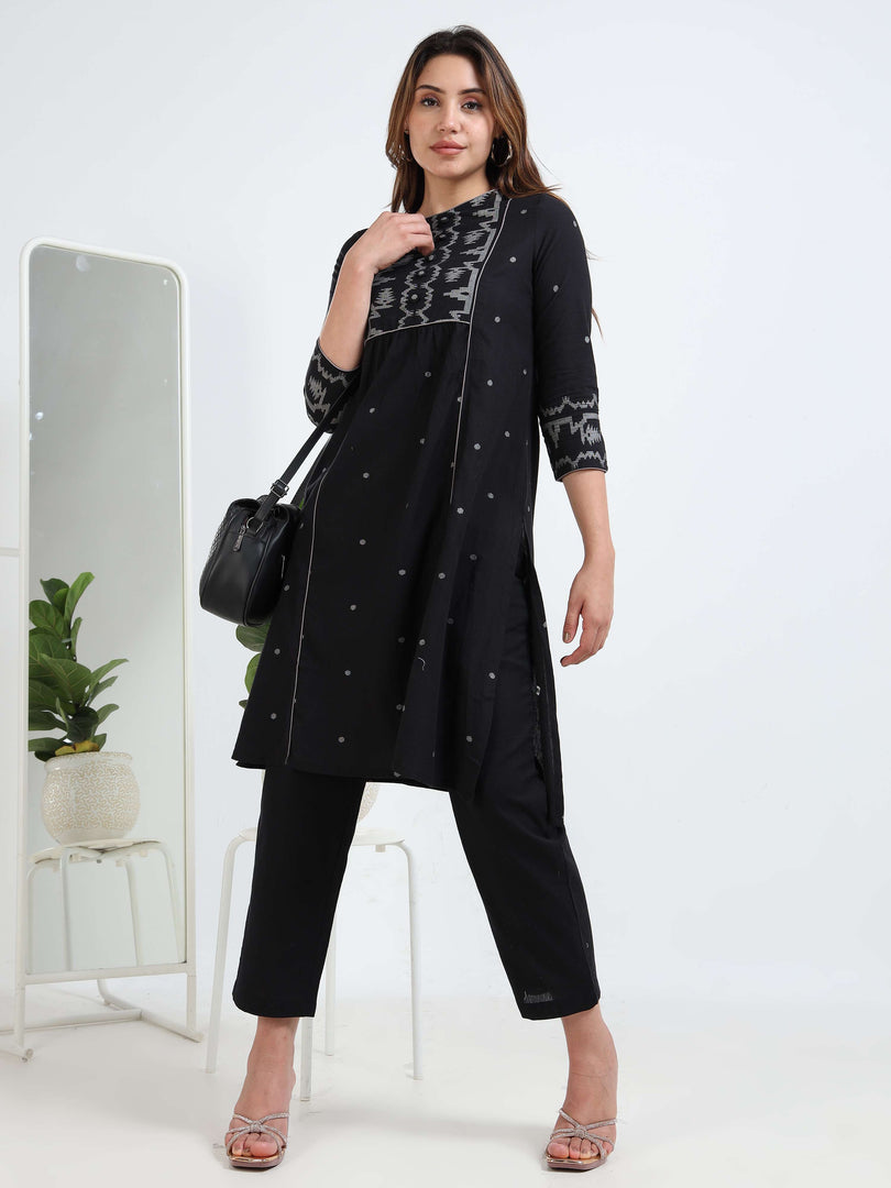 Black Cotton Printed Handloom Co-ord Set