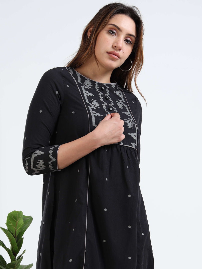 Black Cotton Printed Handloom Co-ord Set