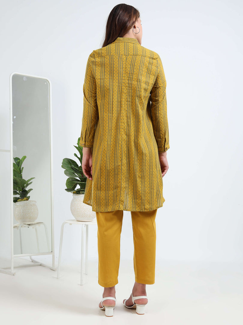 Mustard Cotton Printed Handloom Co-ord Set