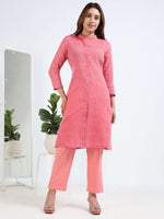Load image into Gallery viewer, Pink Cotton Printed Handloom Co-Ord Set